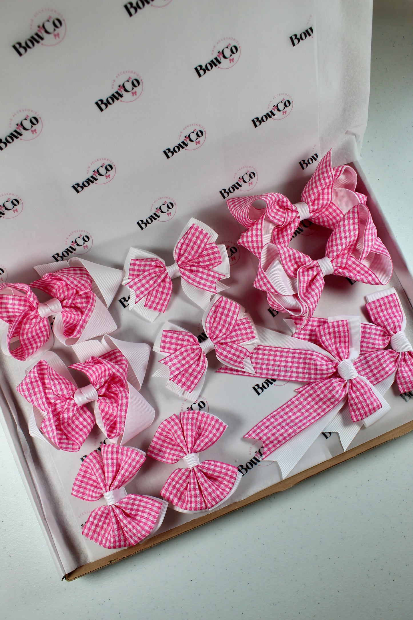 Pink Gingham School Bow Bundle M/L - Clip - 10 Bows