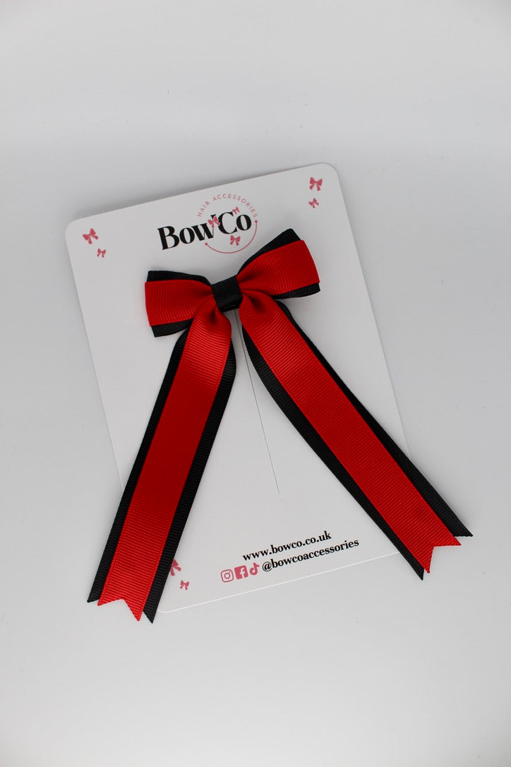Tuxedo Tails School Hair Bow – Clip - Red and Black