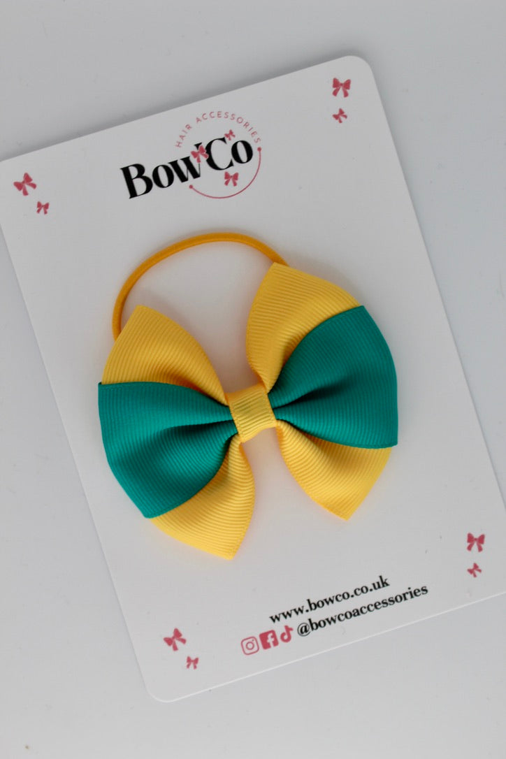 Jade Green and Yellow Gold - Round Tuxedo Bow - Elastic