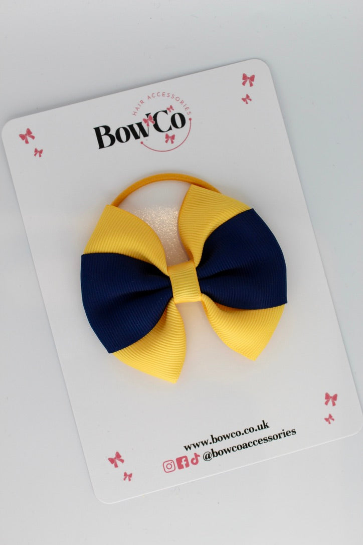 Navy and Yellow Gold - Round Tuxedo Bow - Elastic