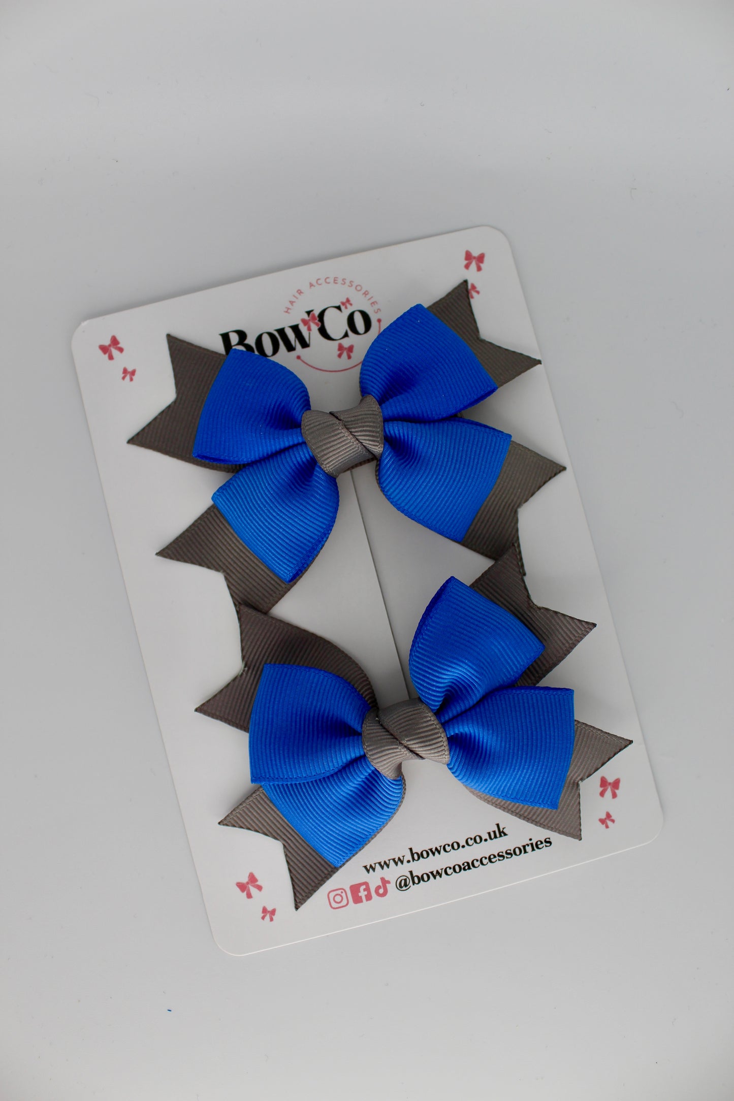 Knot Bow Set - Clip - Royal Blue and Metal Grey