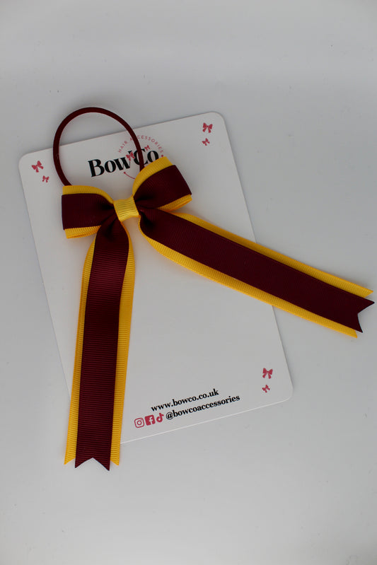 Tuxedo Tails Bow - Elastic - Burgundy and Yellow Gold