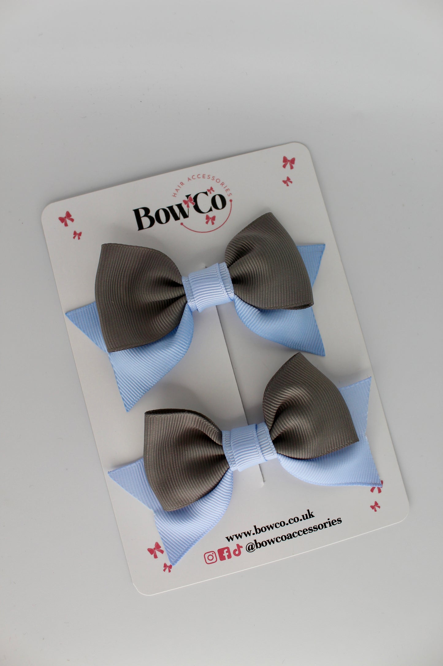 Double Knot Bow Tail Set - Clip - Bluebell and Metal Grey