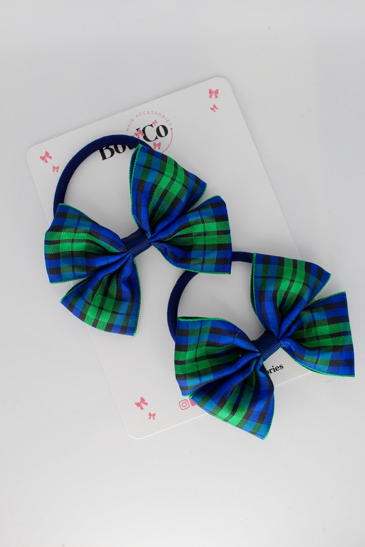 Navy Tartan Twist Bows Set - Elastic