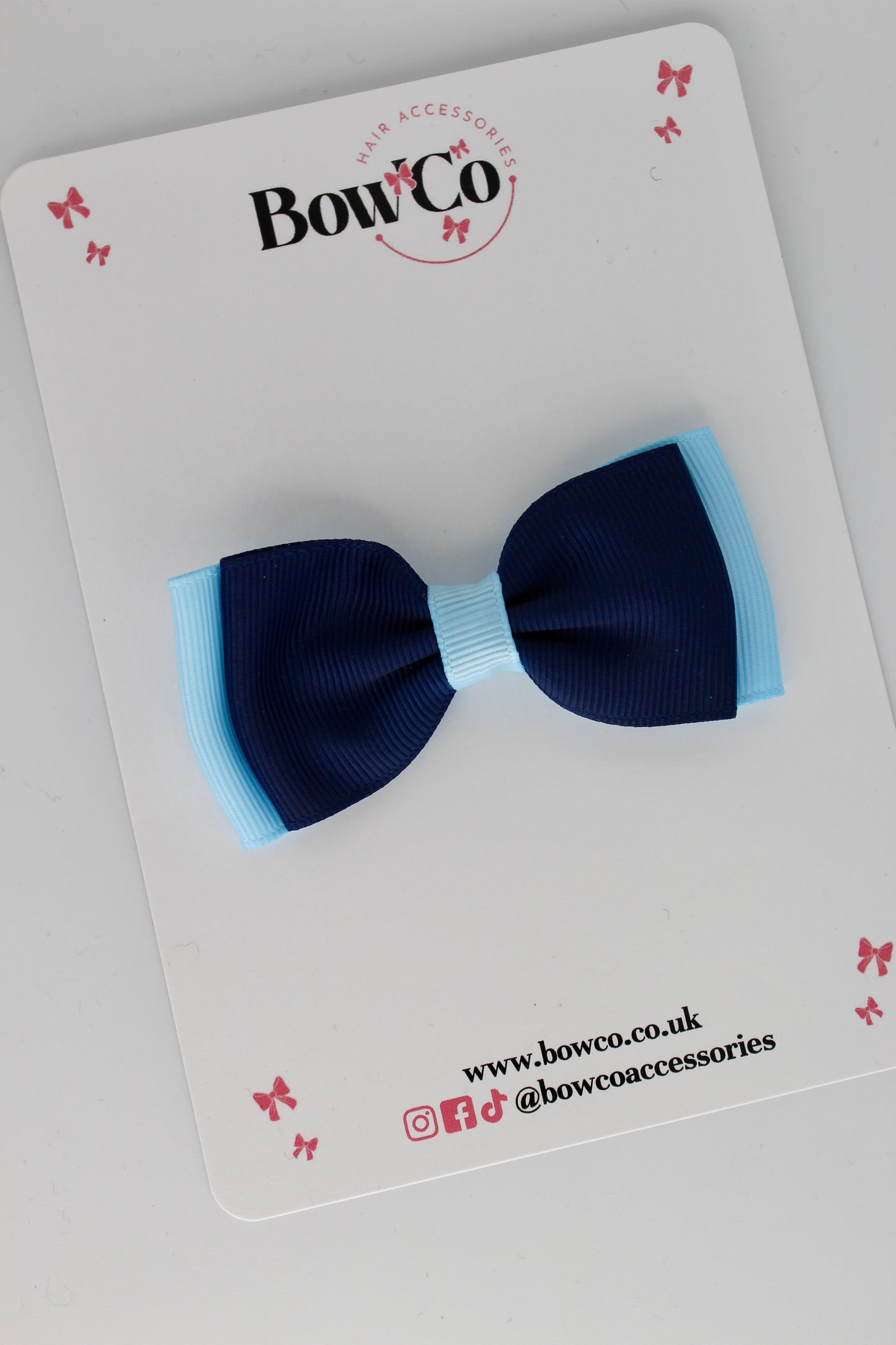 Navy Blue and Blue Topaz - Double Lapel Bow Set - Clip