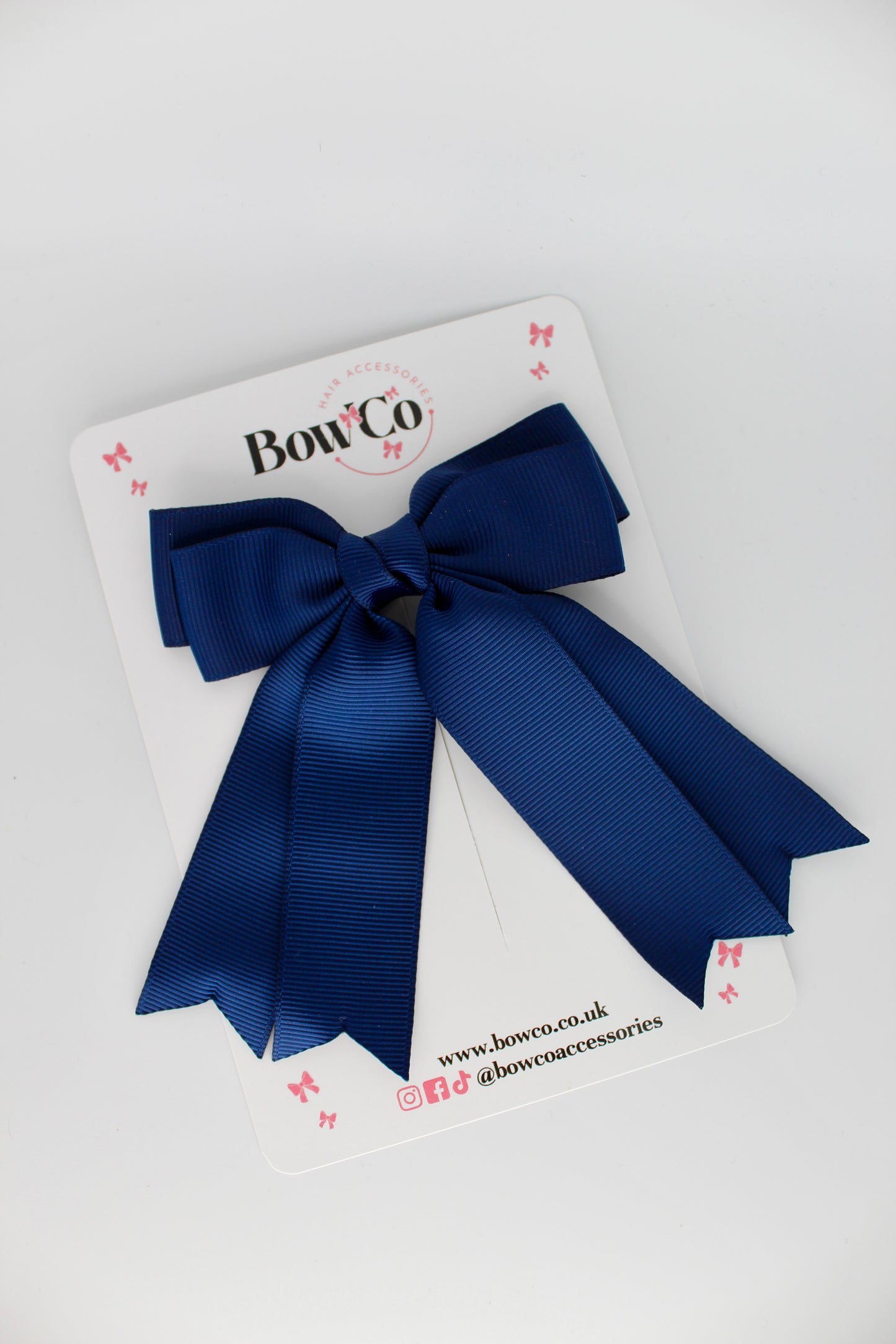 School Navy Blue Double Ribbon Tail Bow – Clip