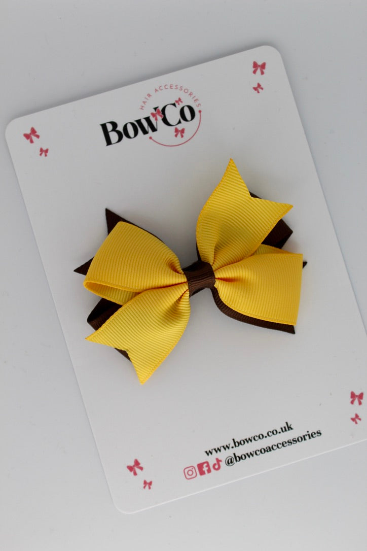 Layer Tail Bow - Clip - Brown and Yellow Gold