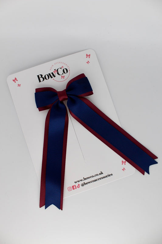 Tuxedo Tails School Hair Bow – Clip - Navy and Burgundy