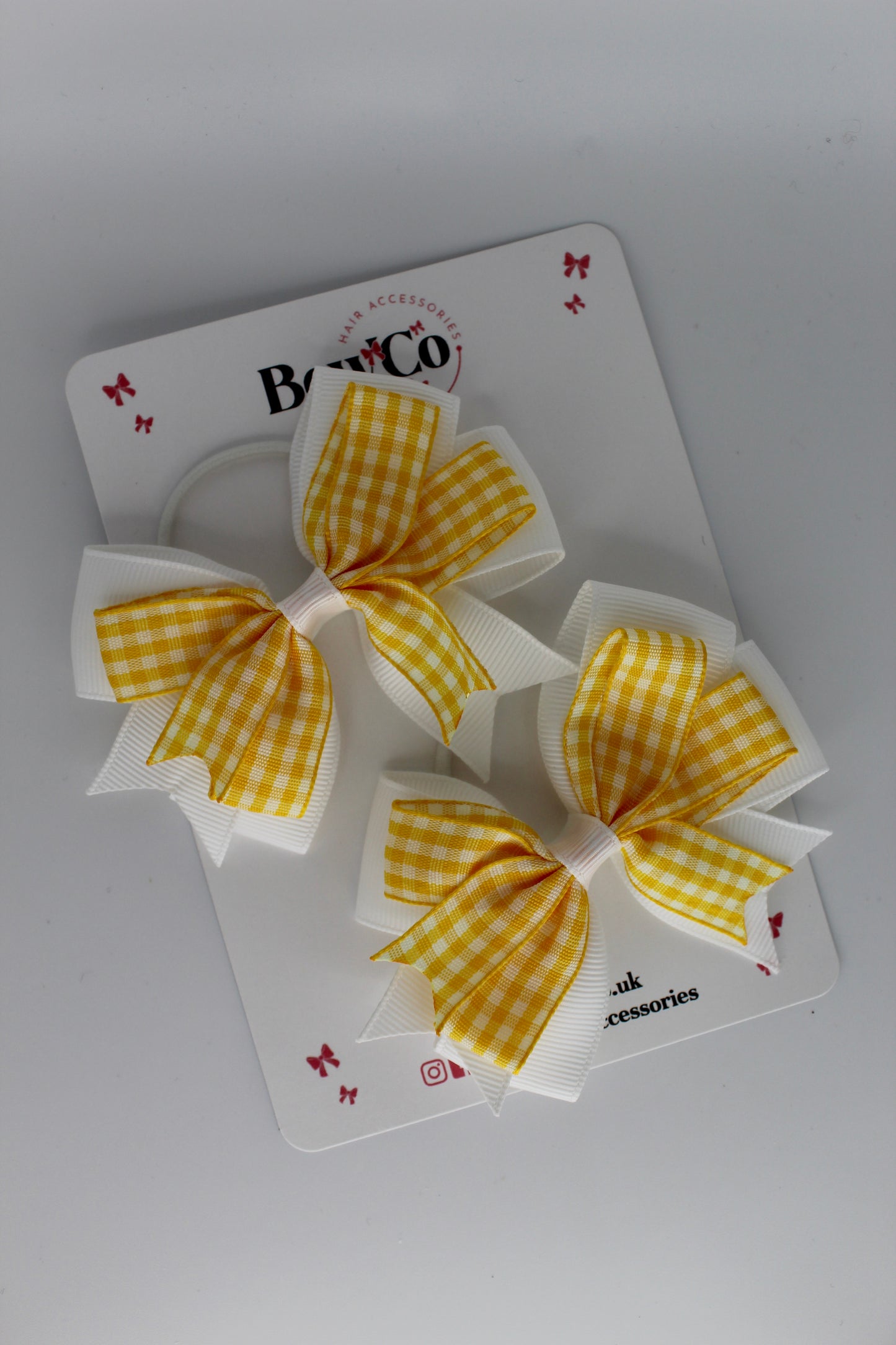 Double Tail Bow Set - Yellow Gingham - Elastic