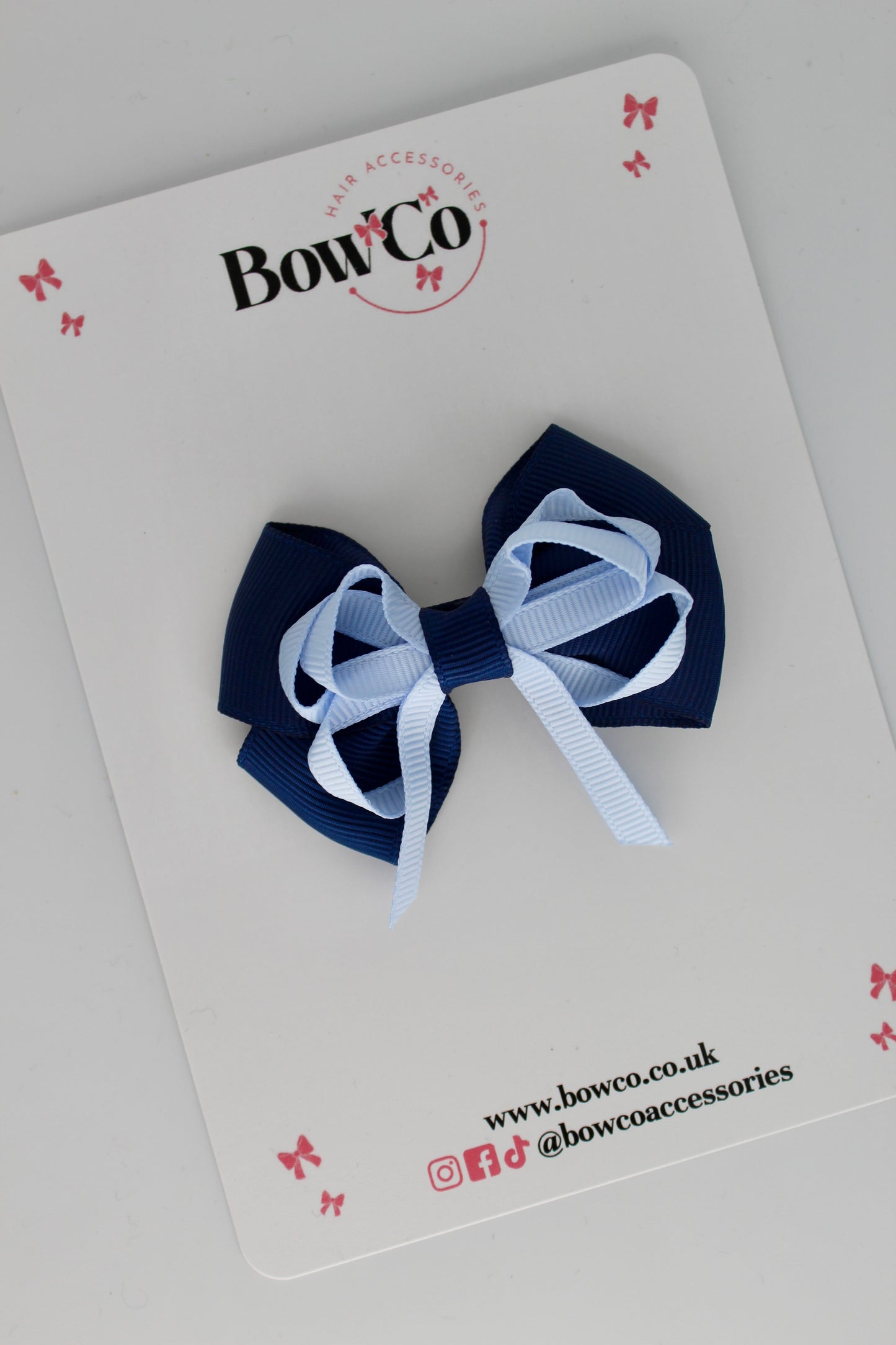 Navy Blue and Bluebell - Double Bow - Clip