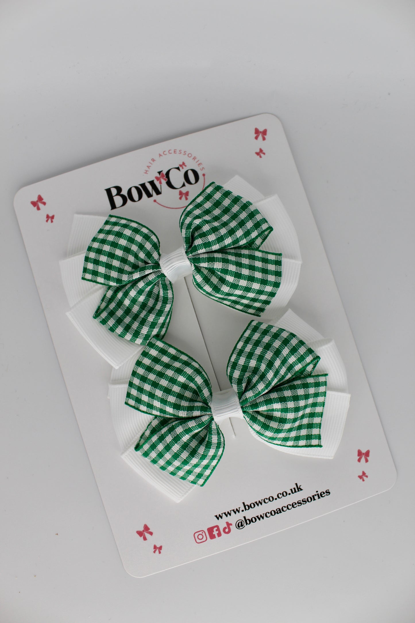 Pinwheel Bow Set - Green Gingham - Clip
