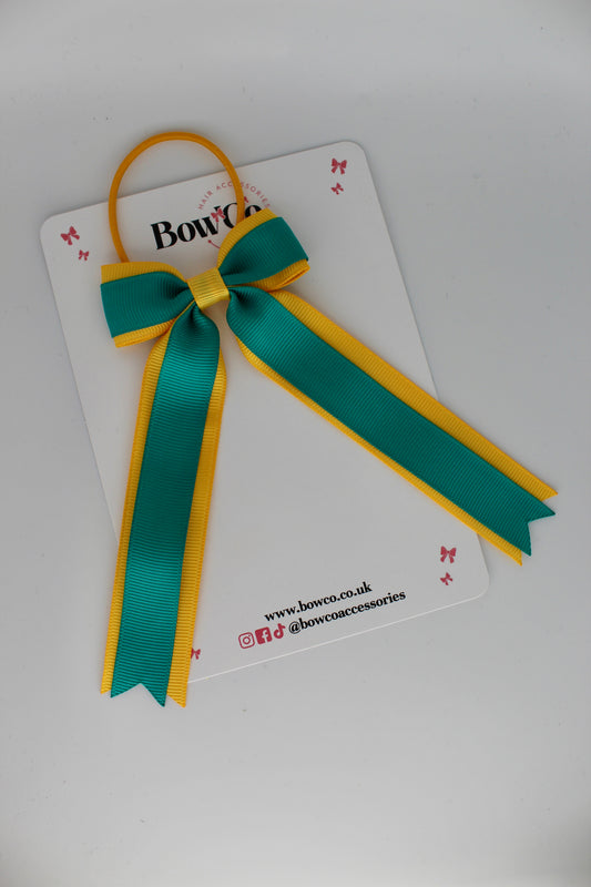 Tuxedo Tails Bow - Elastic - Jade Green and Yellow Gold