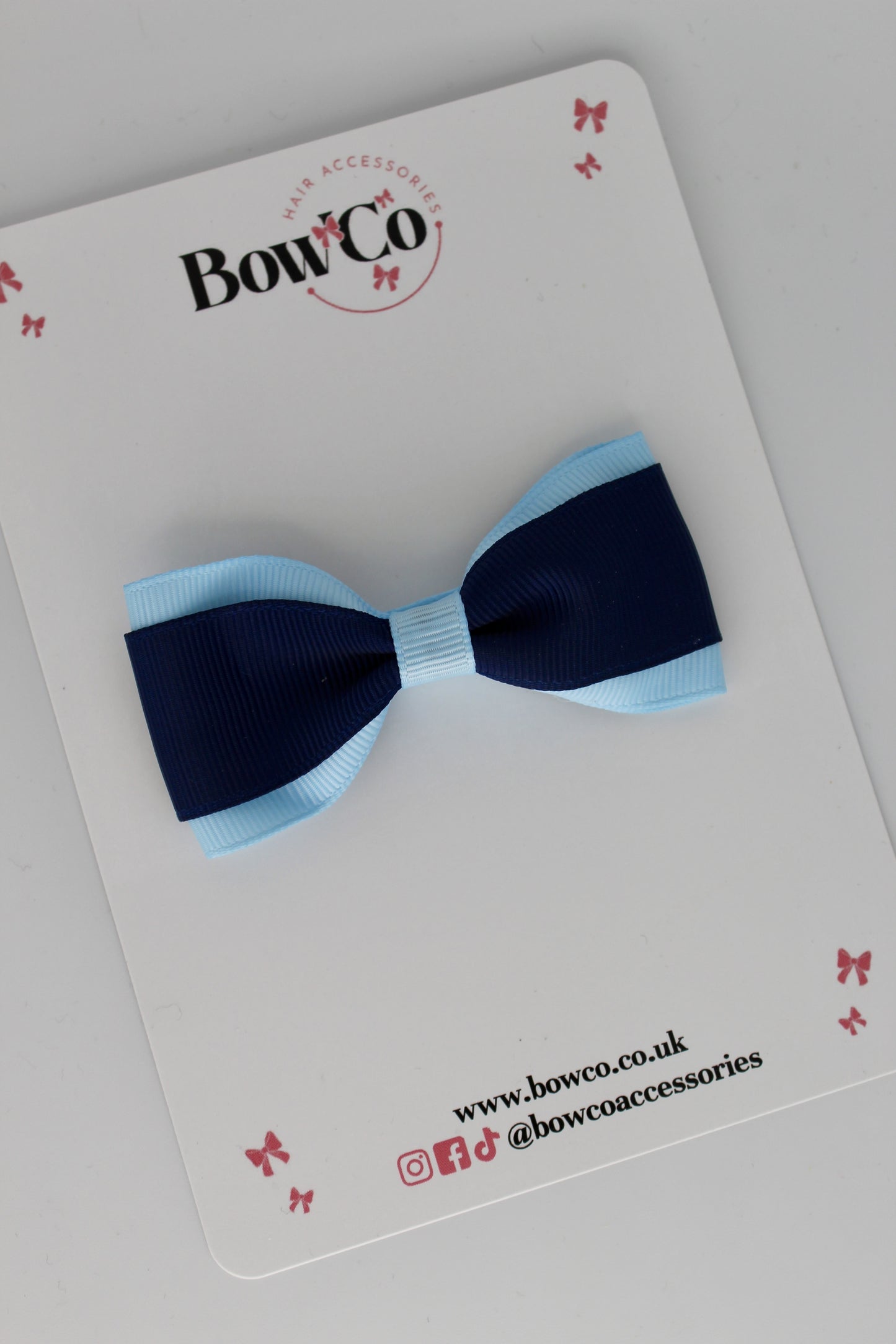 Navy Blue and Blue Topaz - Tuxedo Bow Set - Clip