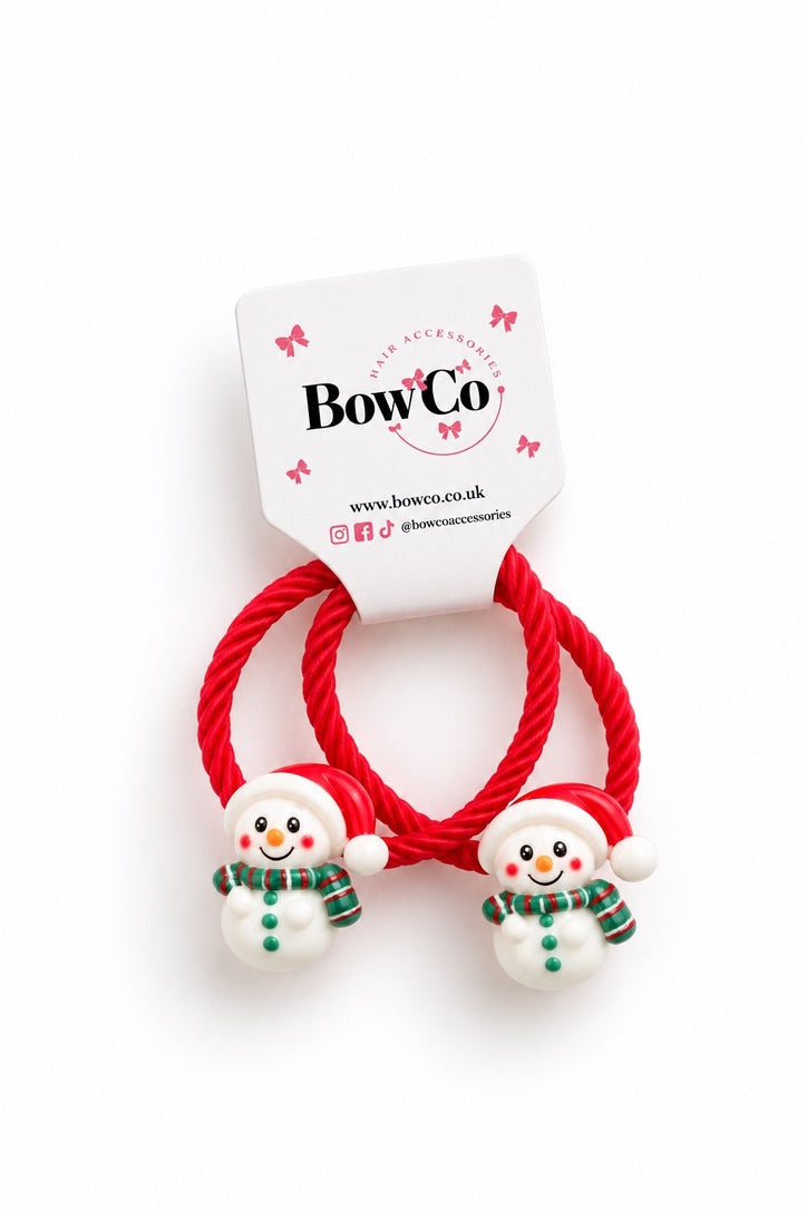 Christmas Snowman Hair Elastics – Pack of 2 Festive Girls' Hair Bobbles