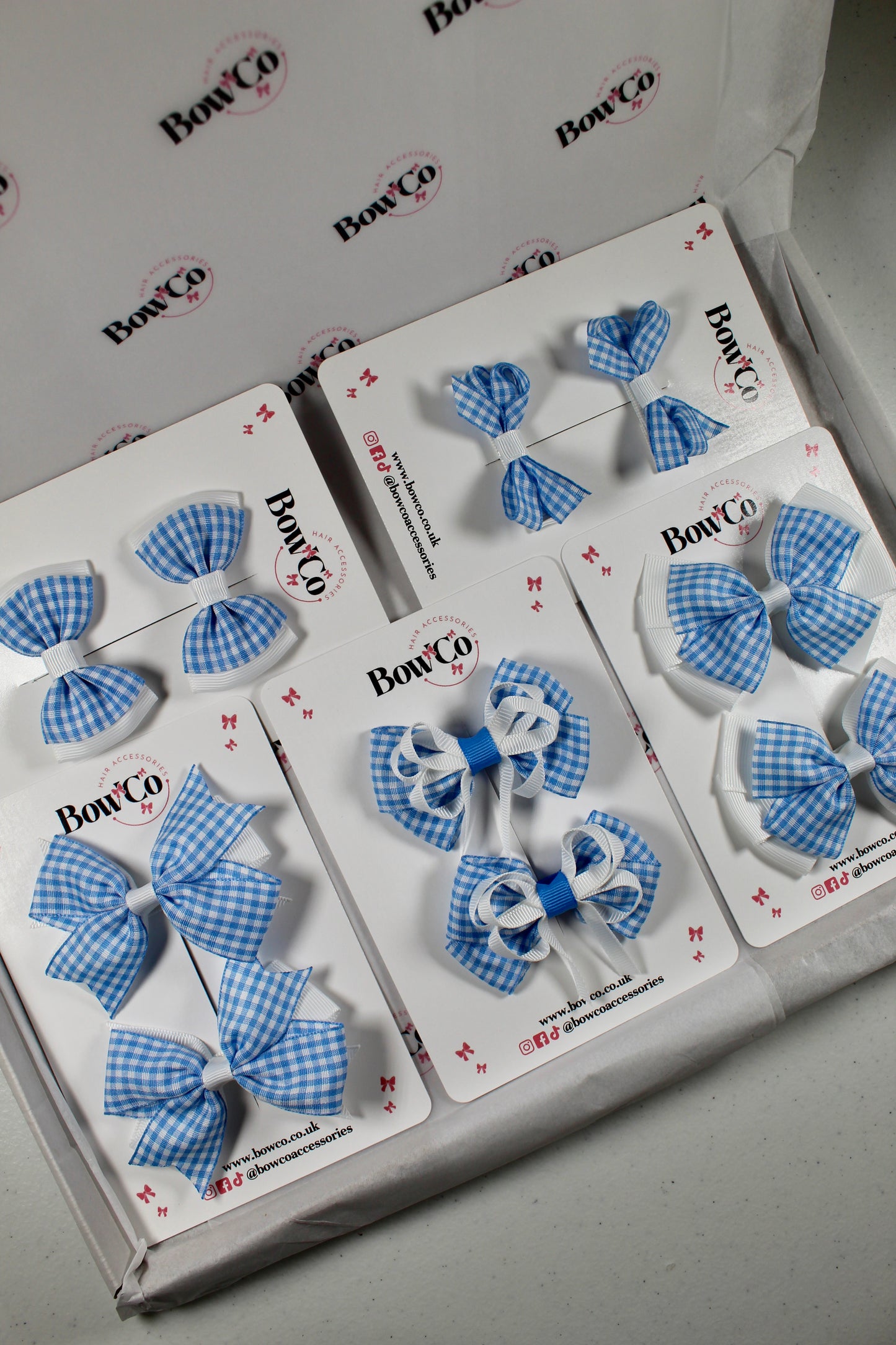 Light Blue Gingham School Bow Bundle – Small/Medium - Clip