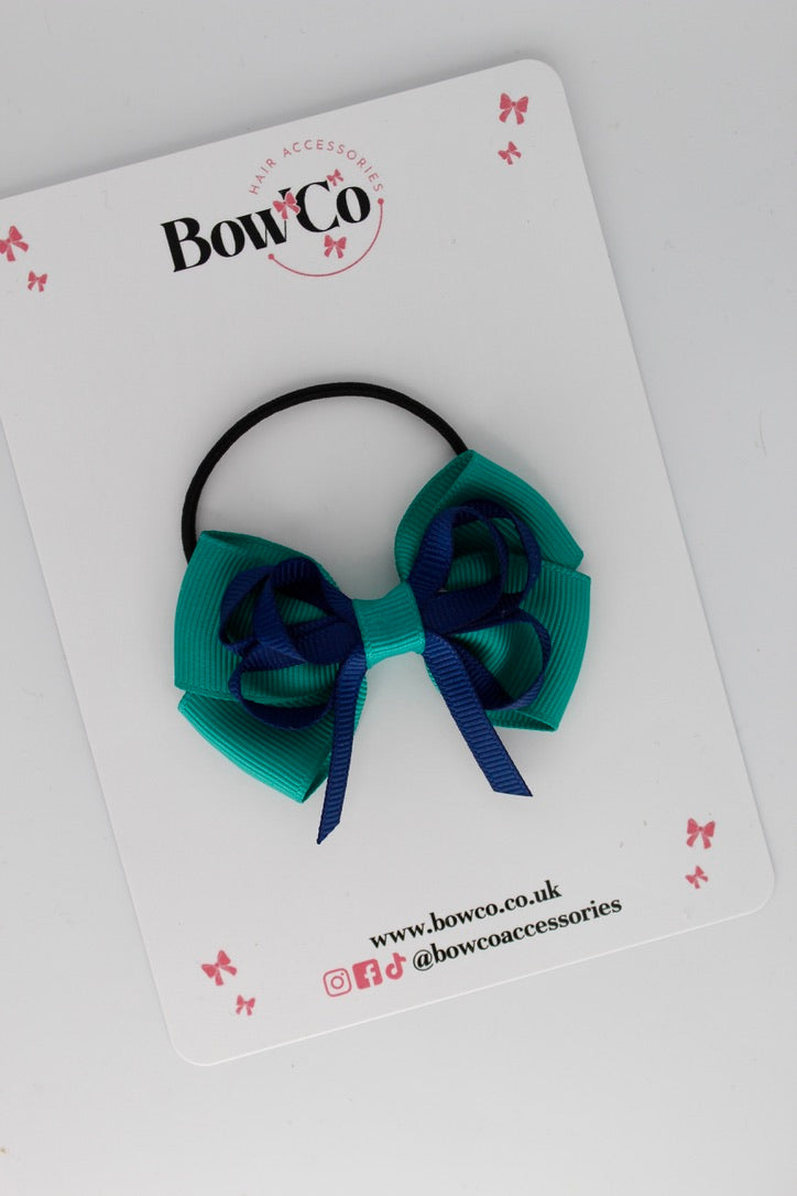 Jade Green and Navy Blue - Double Bow - Elastic