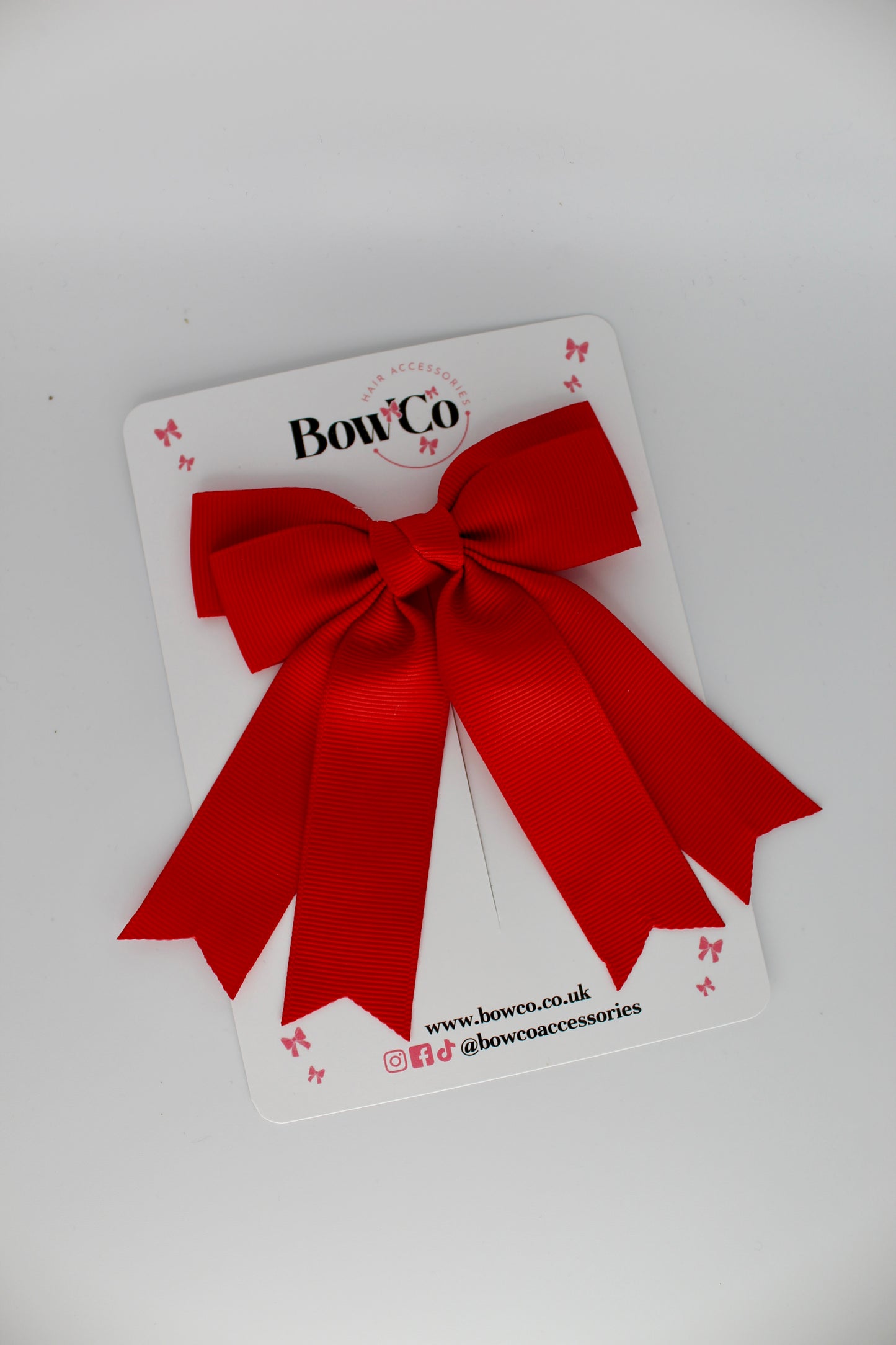 Double Ribbon Tail School Hair Bow – Clip - Red