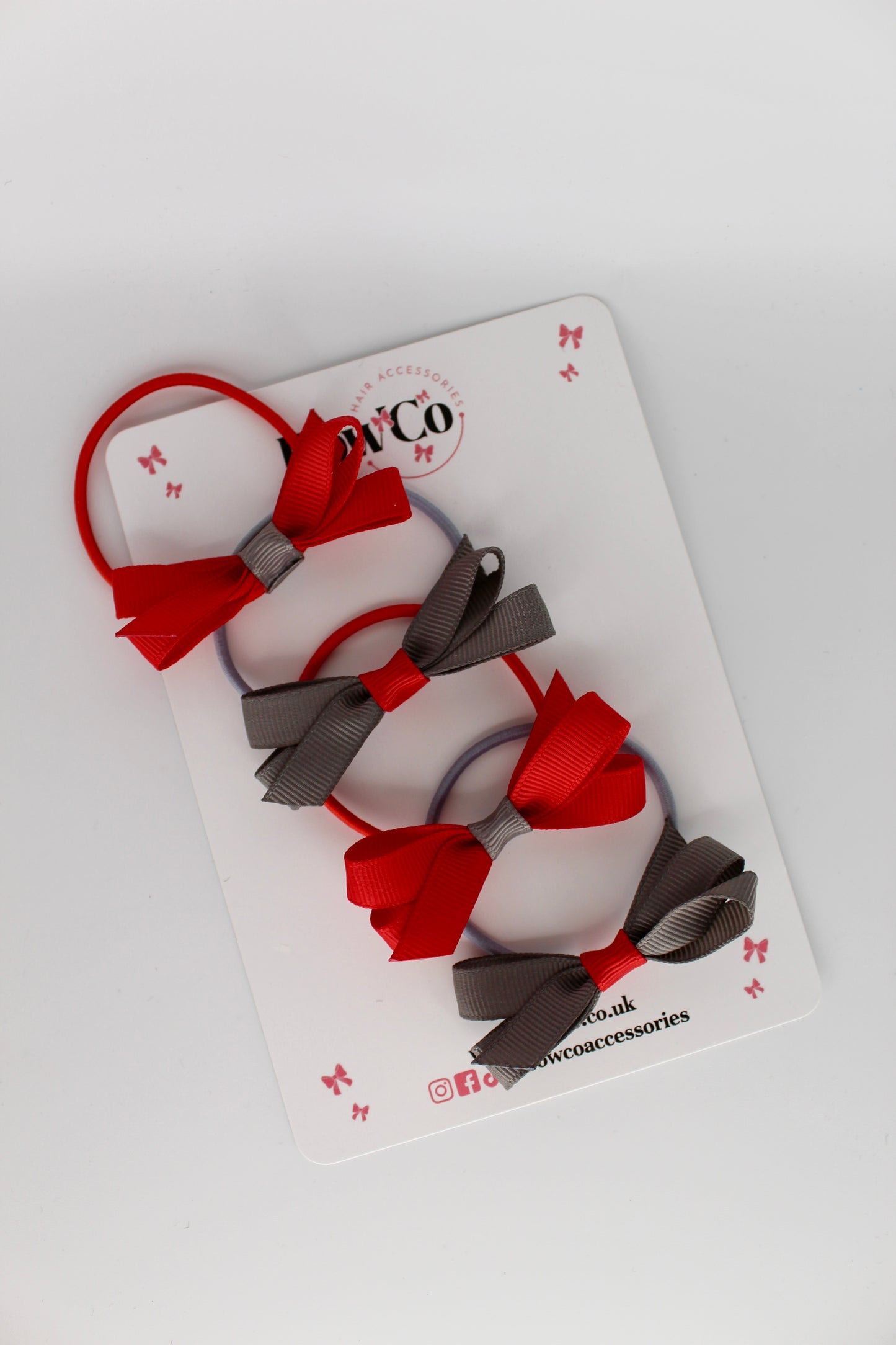 Ballerina Bows - Set of 4 - Elastic - Red and Metal Grey