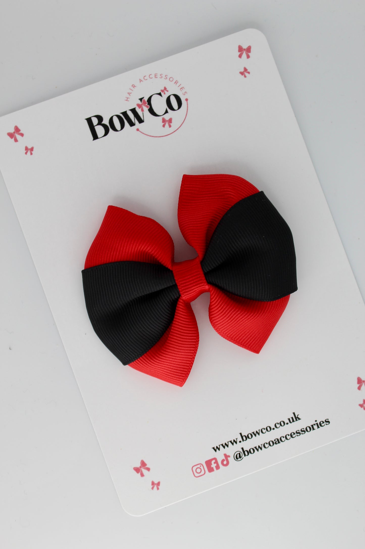 Red and Black - Round Tuxedo Bow - Clip