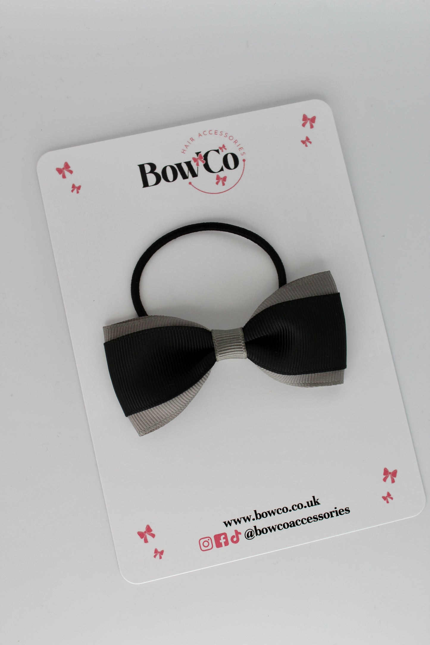 School Bow Black and Metal Grey - Tuxedo Bow - Elastic