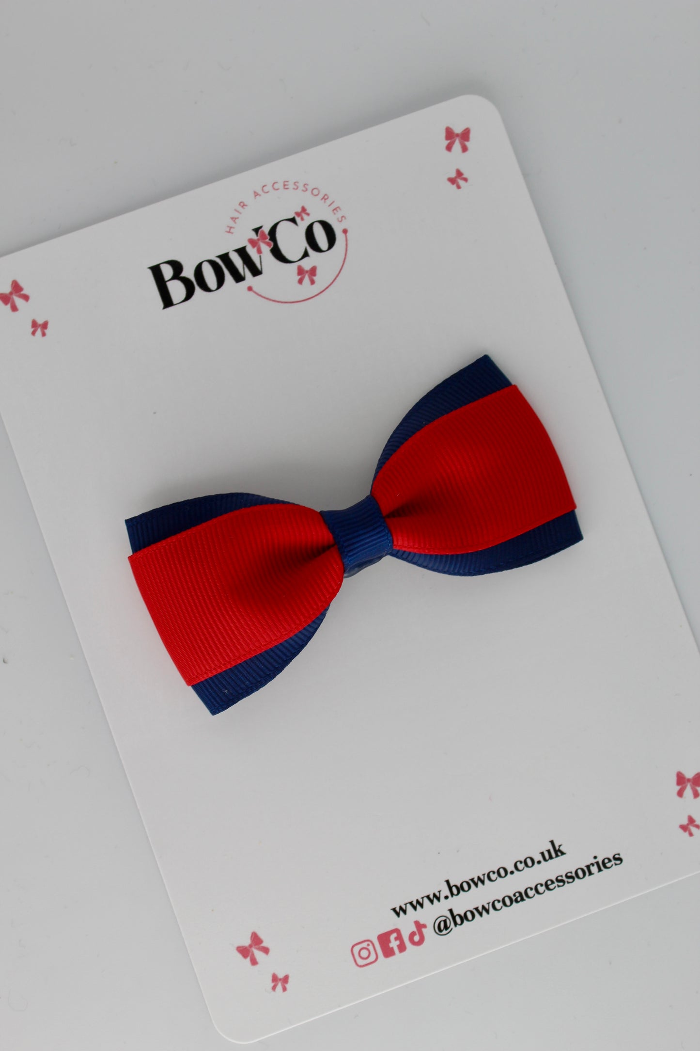 Red and Navy Blue - Tuxedo Bow Set - Clip