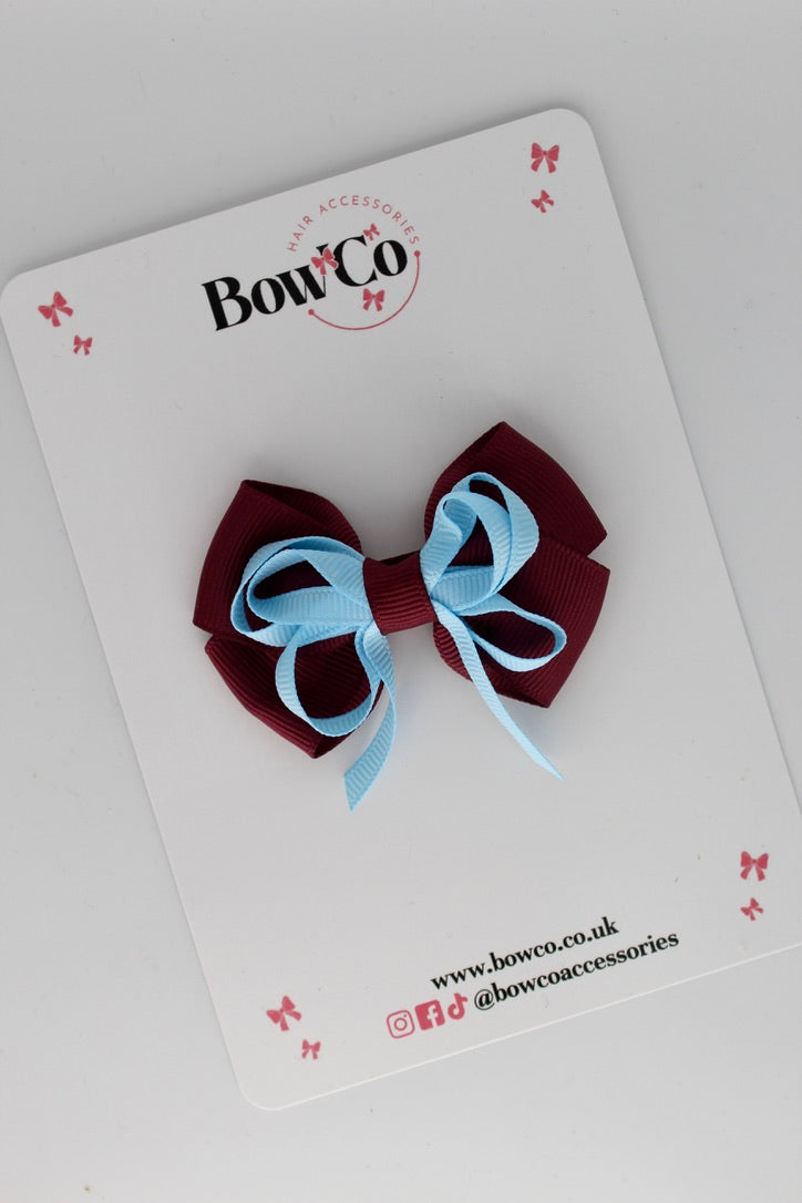Burgundy and Blue Topaz - Double Bow - Clip