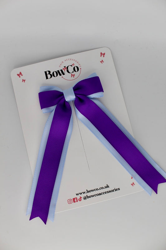 Tuxedo Tails School Hair Bow – Clip - Purple and Bluebell