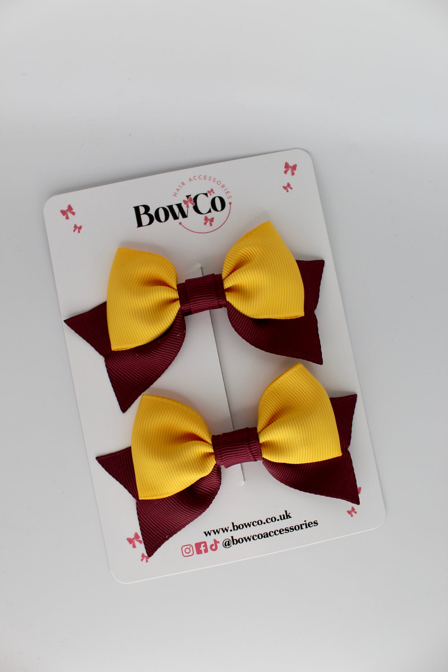 Double Knot Bow Tail Set - Clip - Burgundy and Yellow Gold