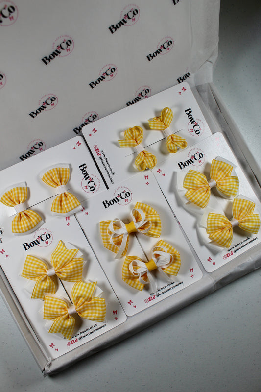 Yellow Gingham School Bow Bundle – Small/Medium - Clip