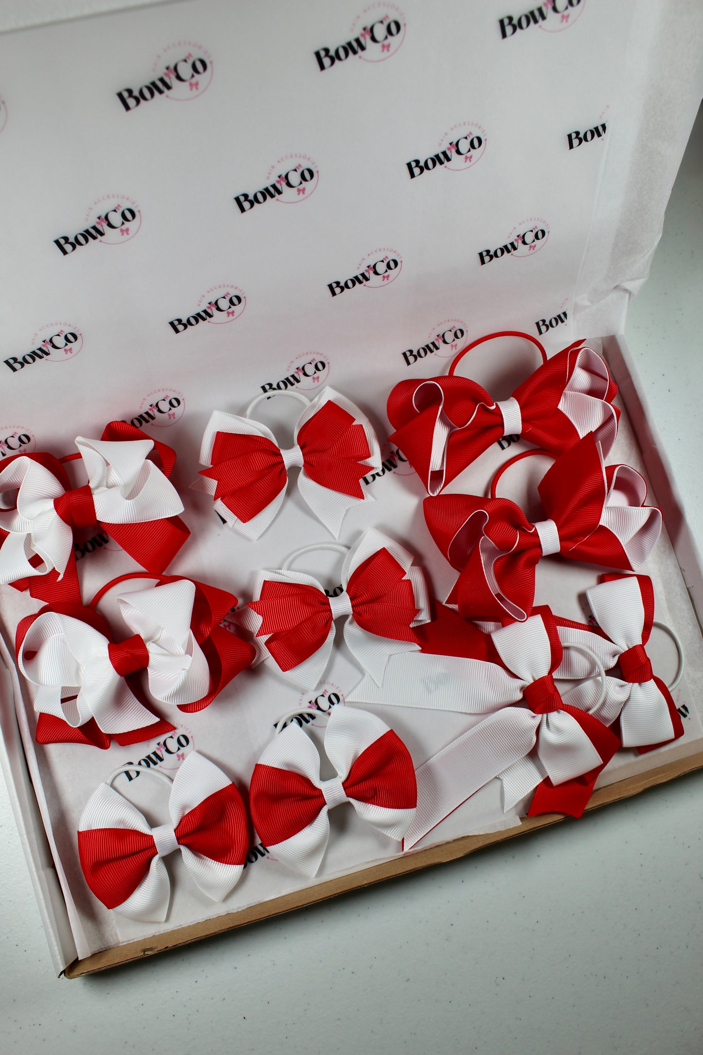 Red & White School Bow Bundle (Medium/Large) - Elastic