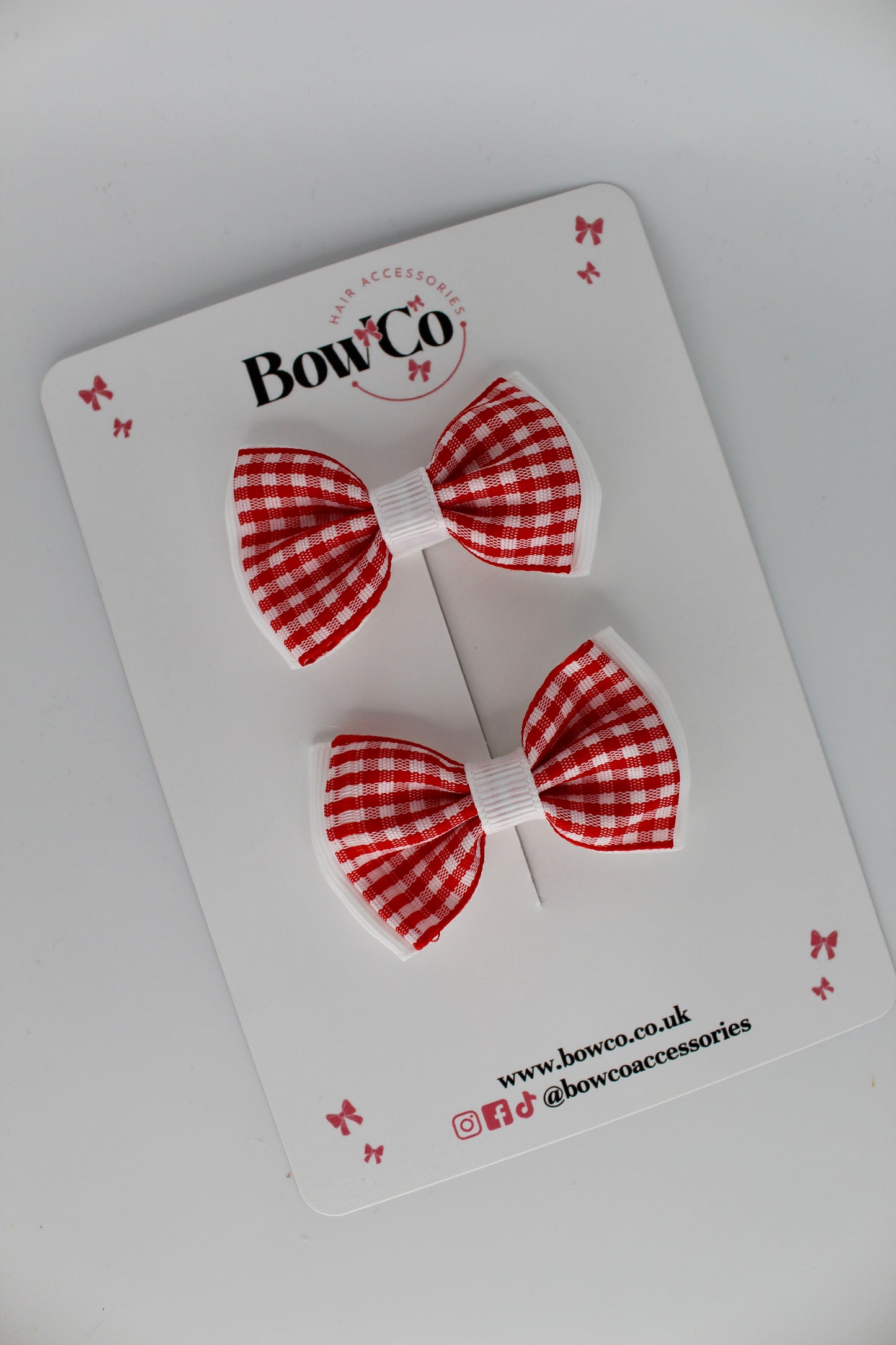 Double Lapel Bow Set - Red Gingham - Clip