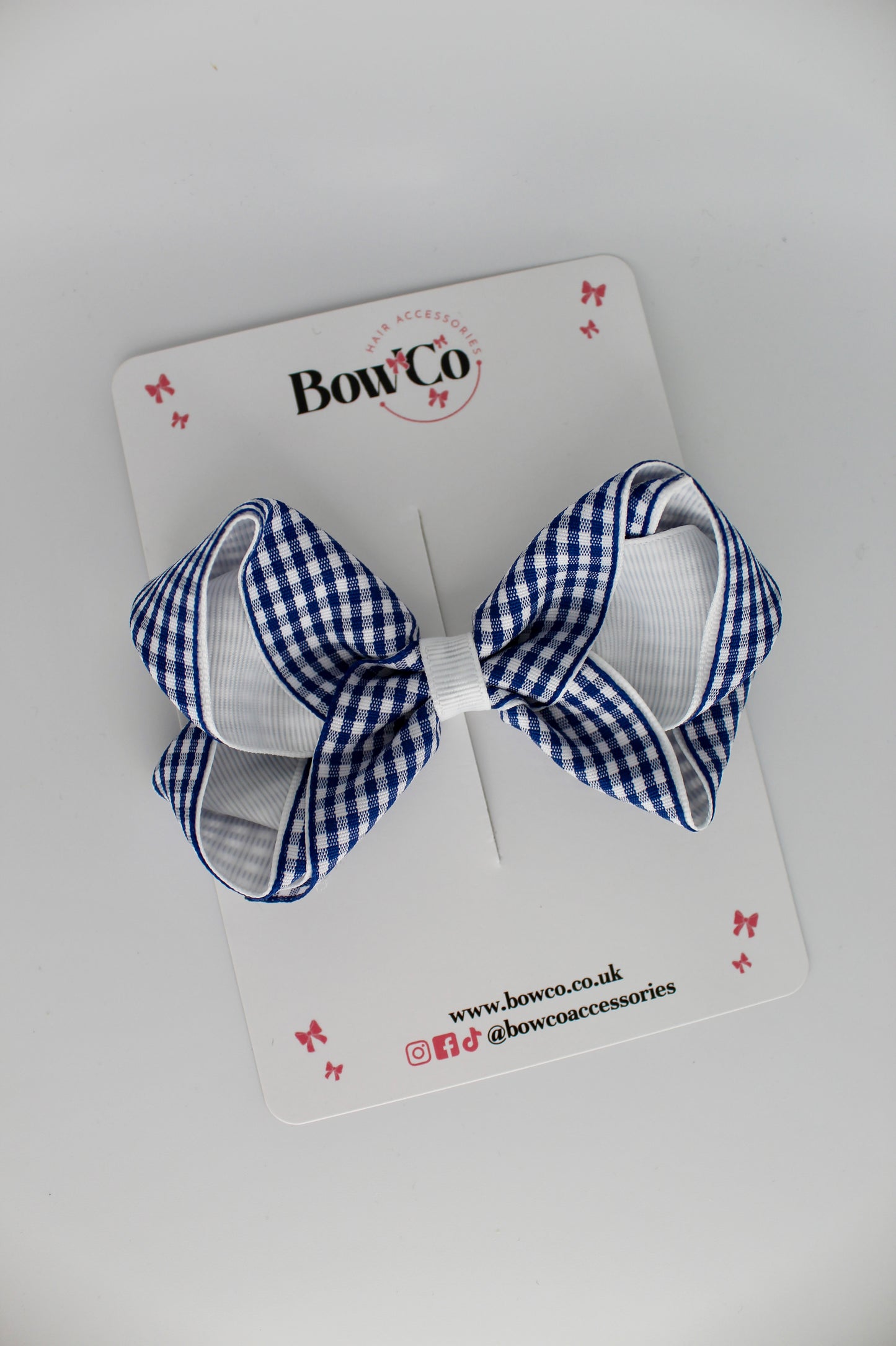 Loop Bow - Navy Blue Gingham - Clip