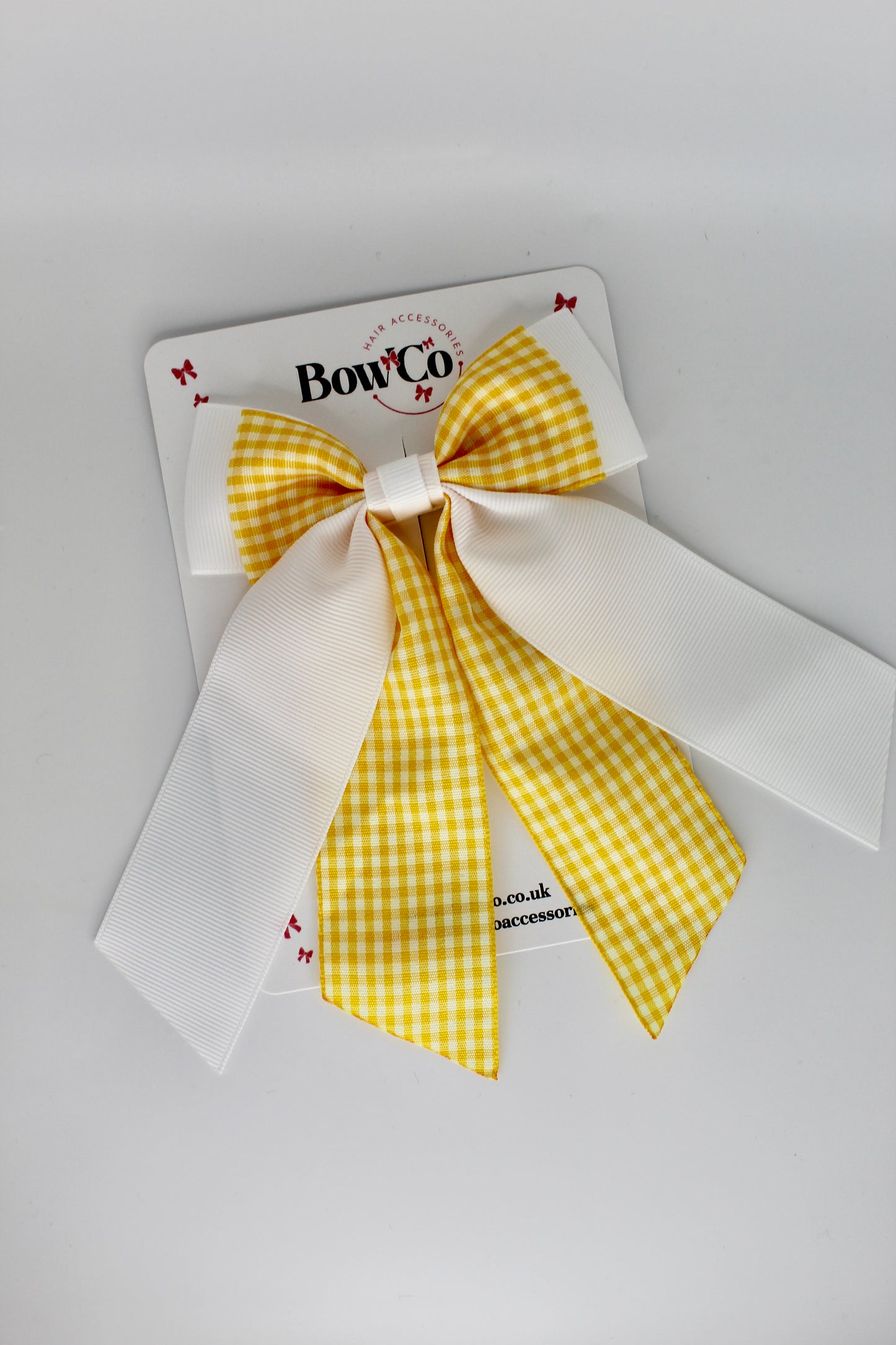 Double Layer Tail Bow - Yellow Gingham - Clip