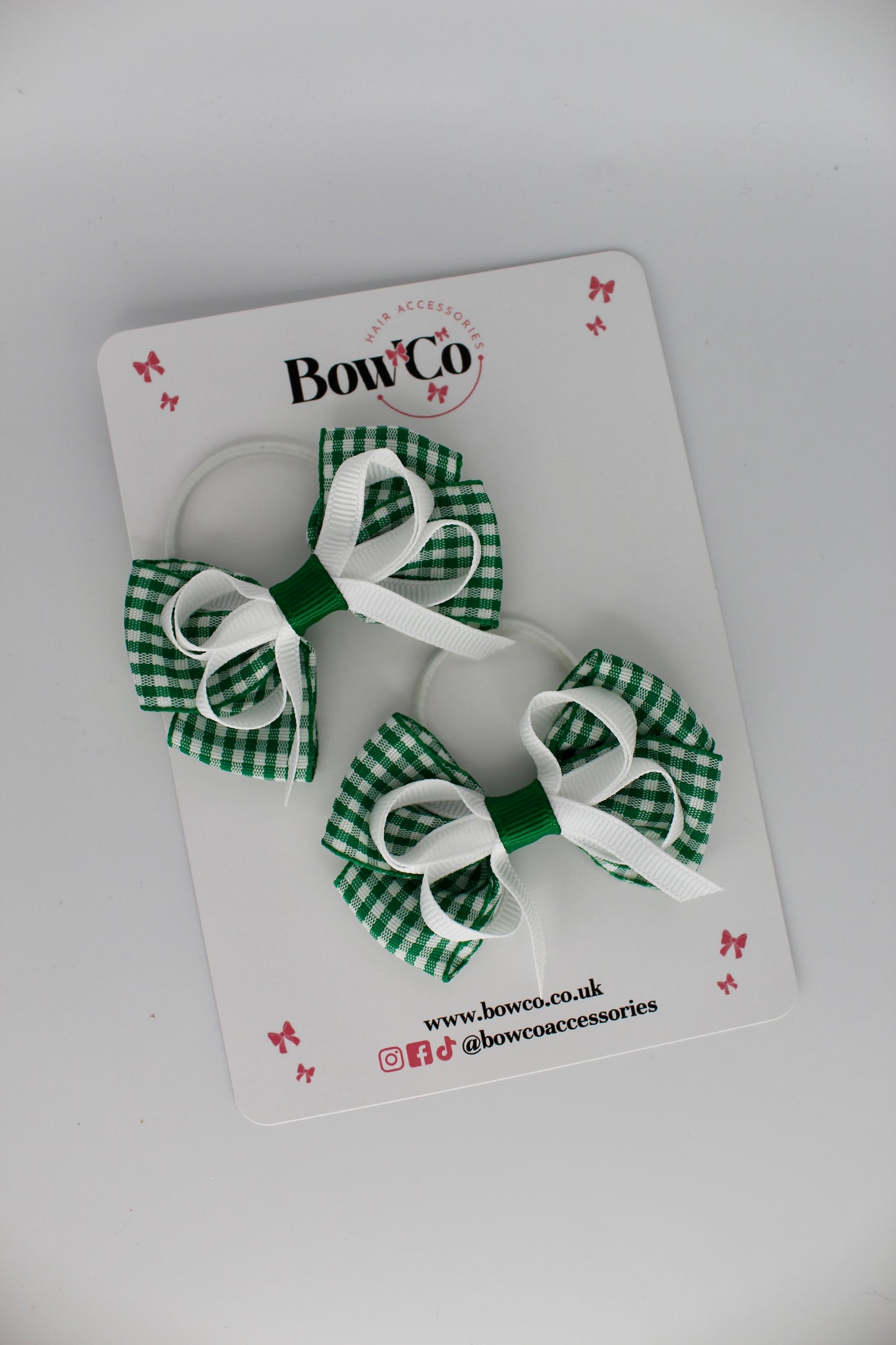 Double Bow Set - Green Gingham - Elastic