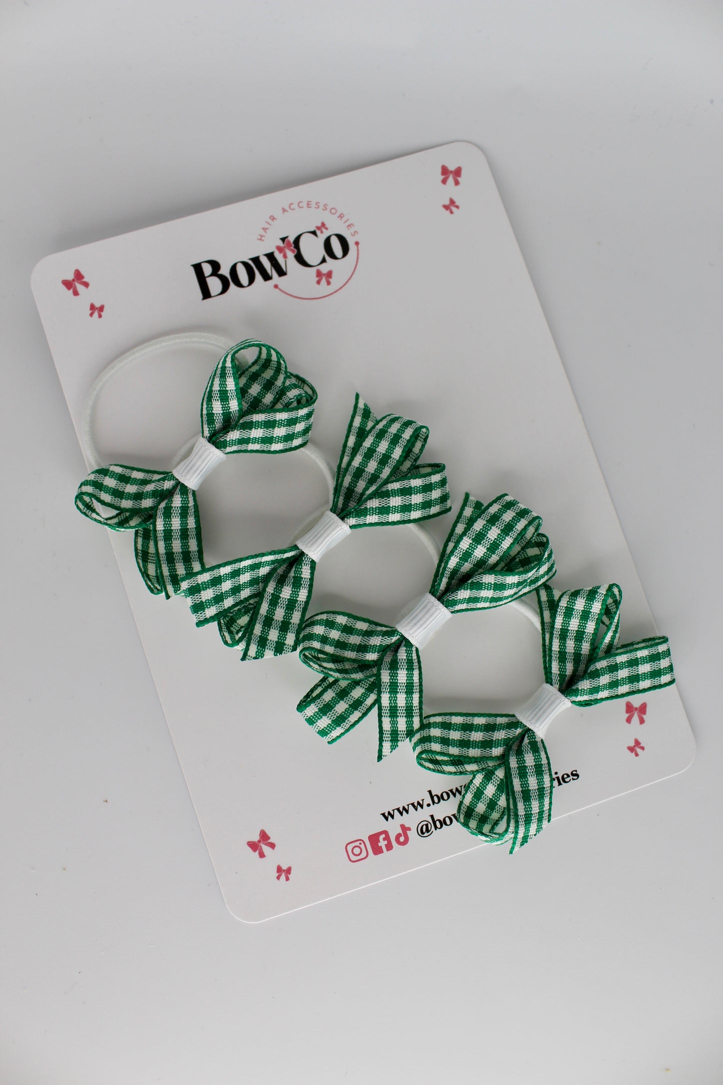 4-Bow Ballerina Bow Set - Green Gingham