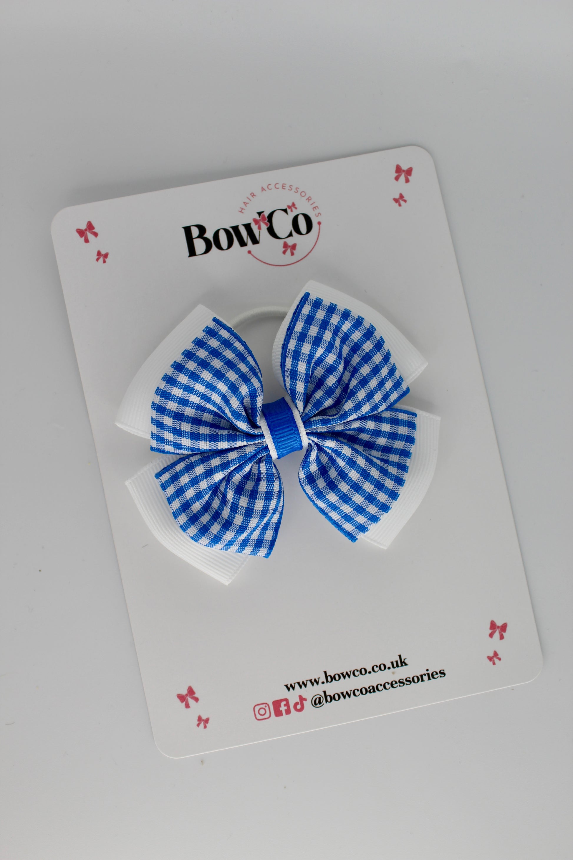 Layer Edge Bow - Royal Blue Gingham - Elastic
