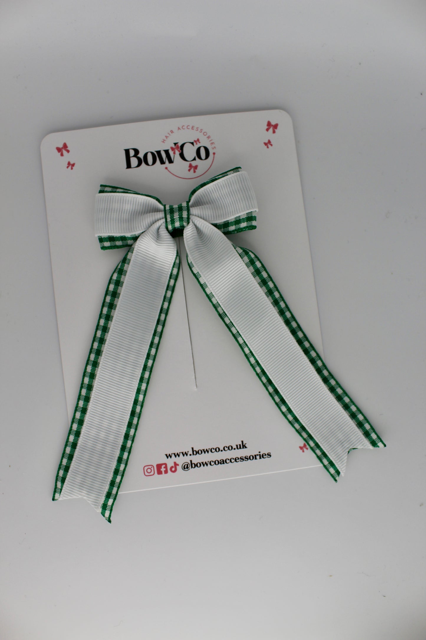 Tuxedo Tail Bow - Green Gingham - Clip