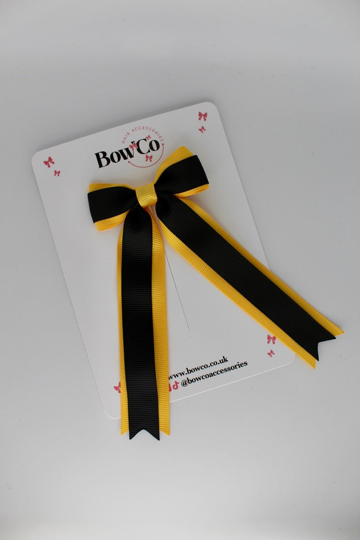 Tuxedo Tails School Hair Bow – Clip - Black and Yellow Gold
