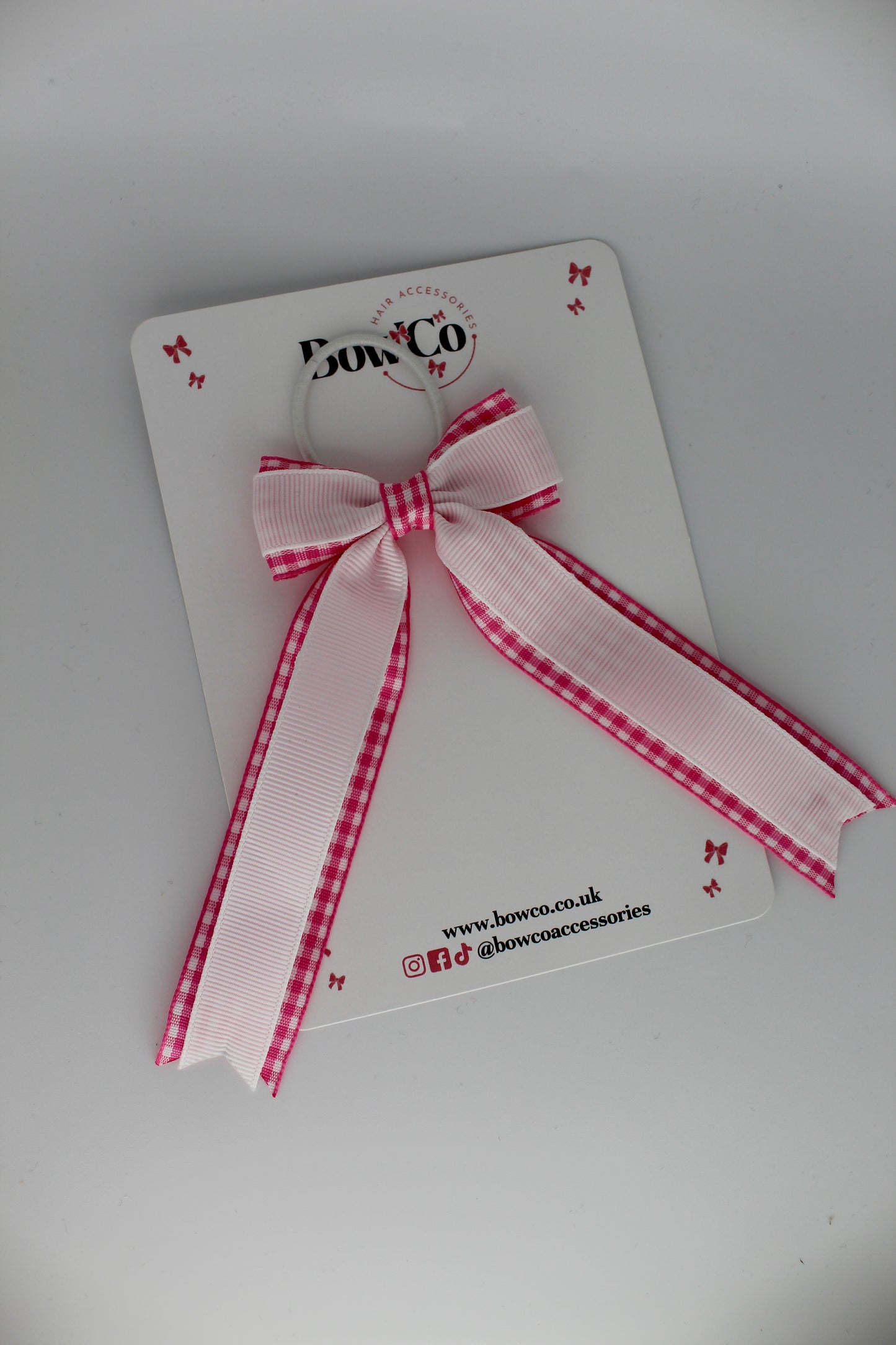 Tuxedo Tail Bow - Pink Gingham - Elastic
