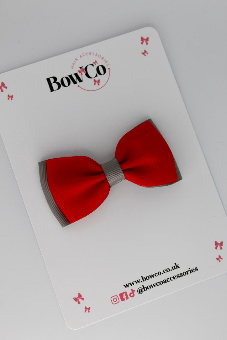 Red and Metal Grey - Double Lapel Bow - Elastic