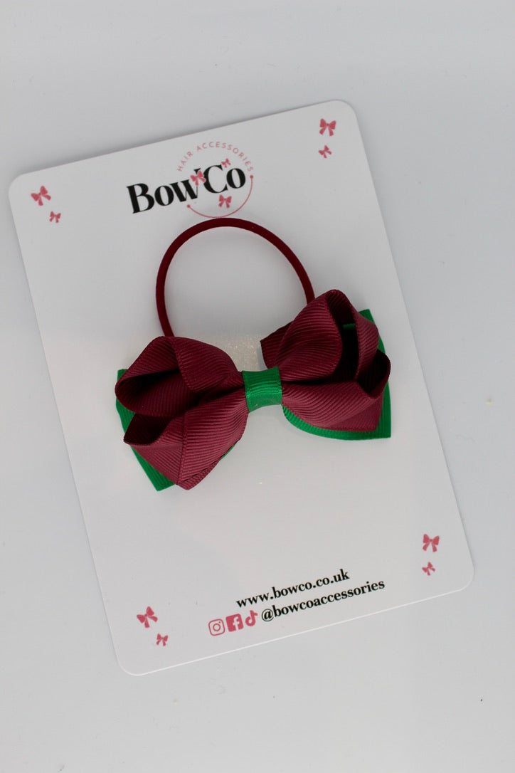 Forest Green and Burgundy - Ruffle Bow - Elastic
