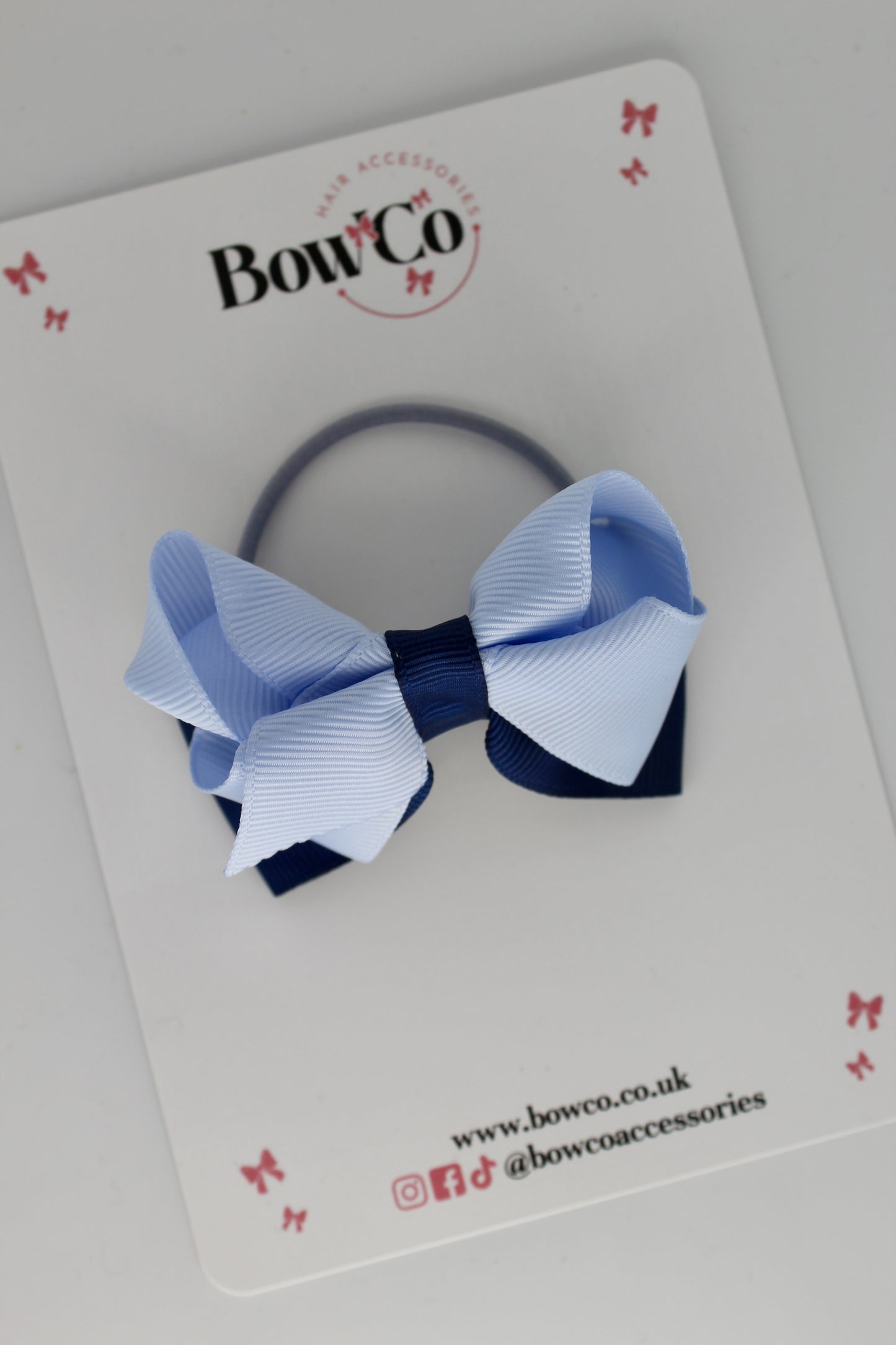 Navy and Bluebell - Ruffle Bow - Elastic