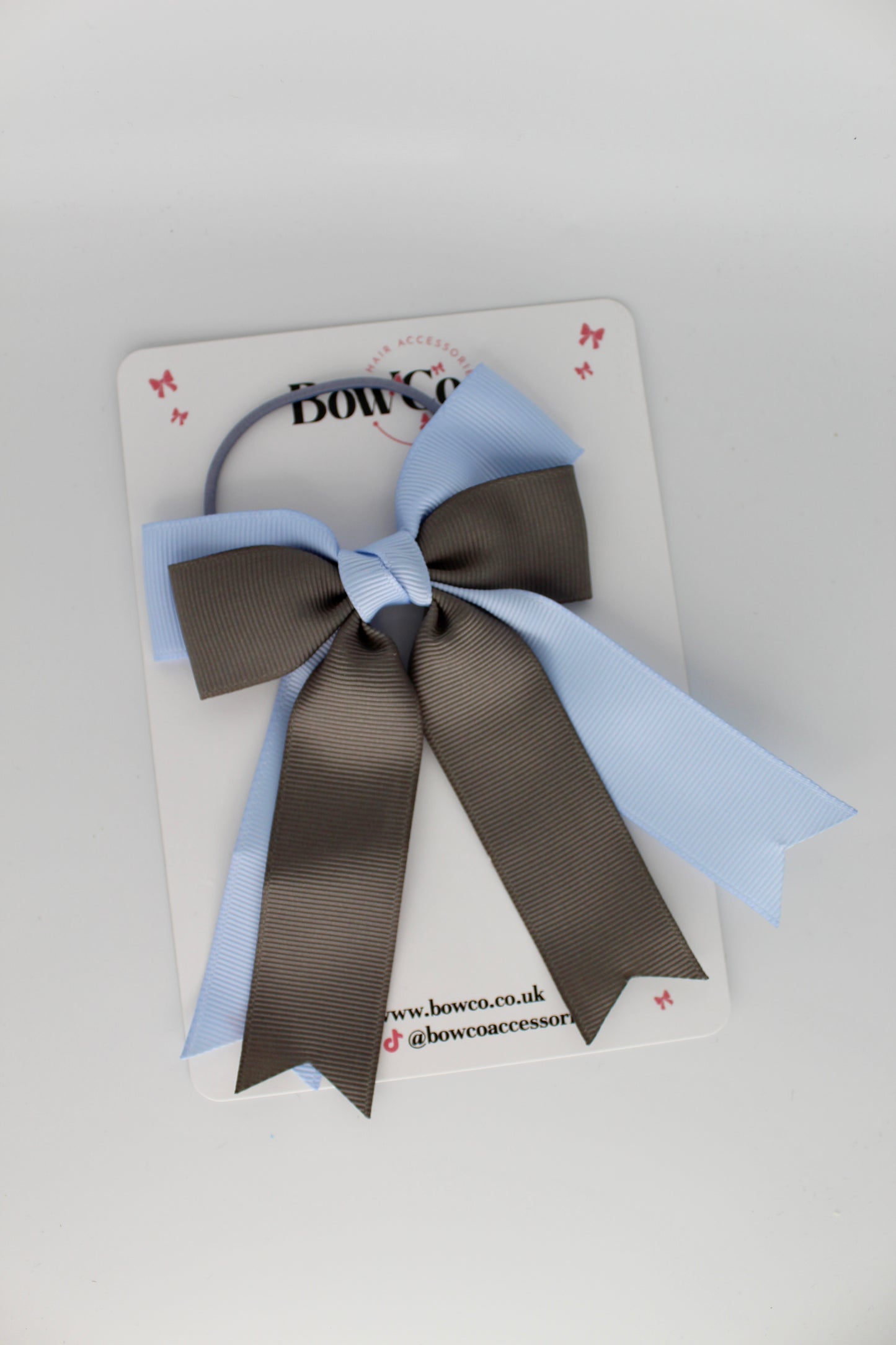 Double Ribbon Tail – Elastic - Bluebell and Metal Grey