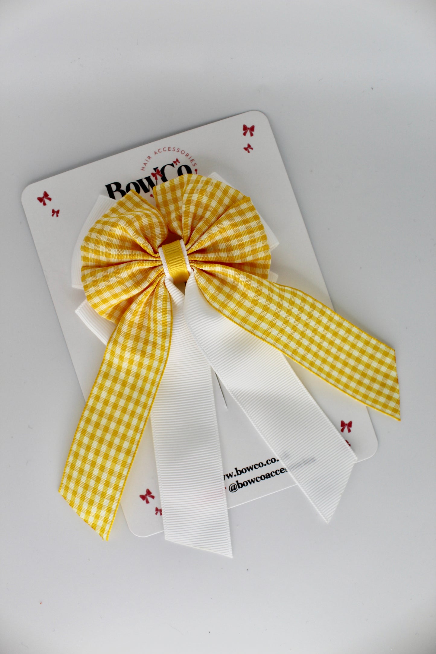 Layer Edge Tail Bow - Yellow Gingham - Elastic