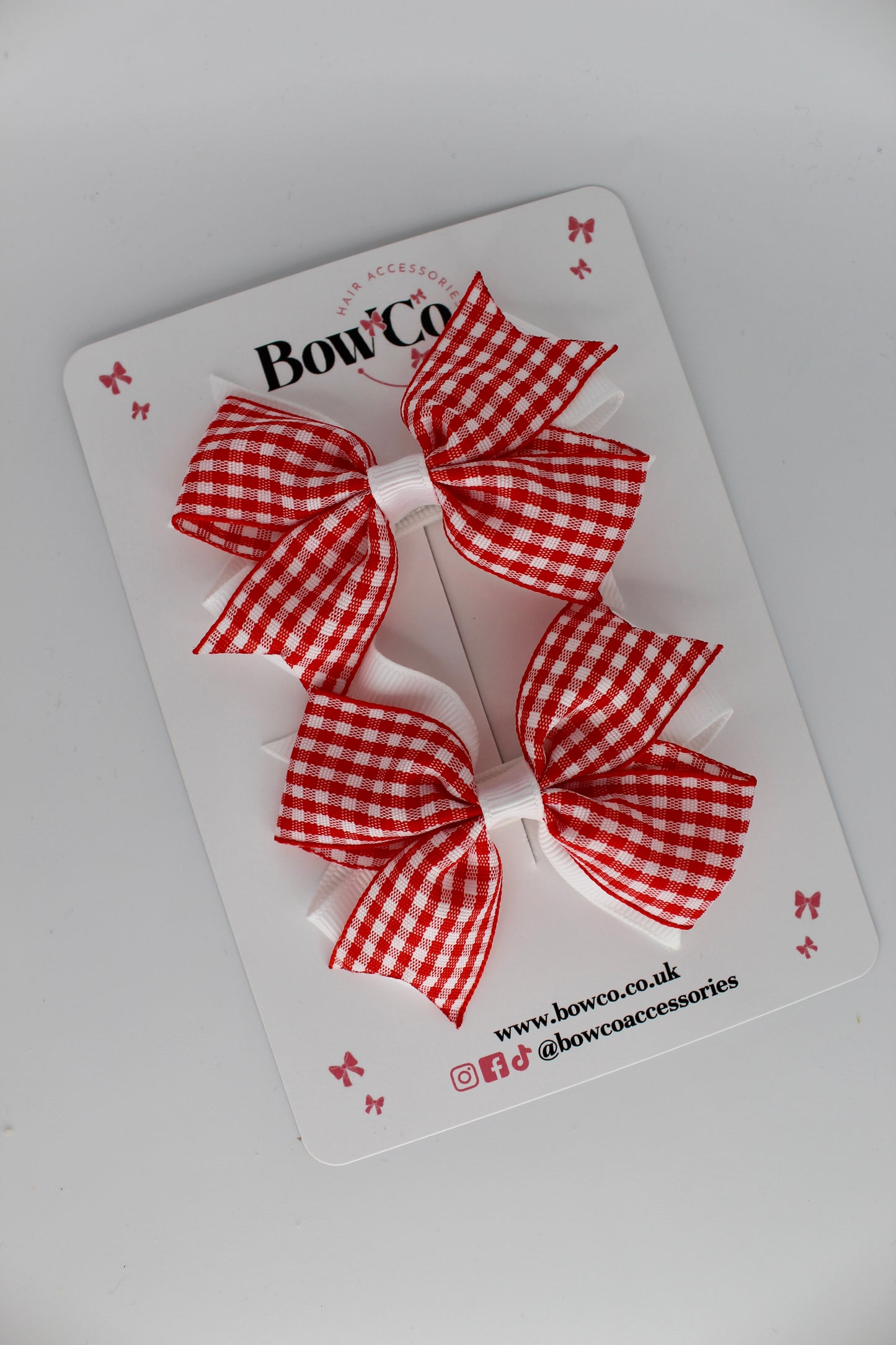 Layer Tail Bow Set - Red Gingham - Clip