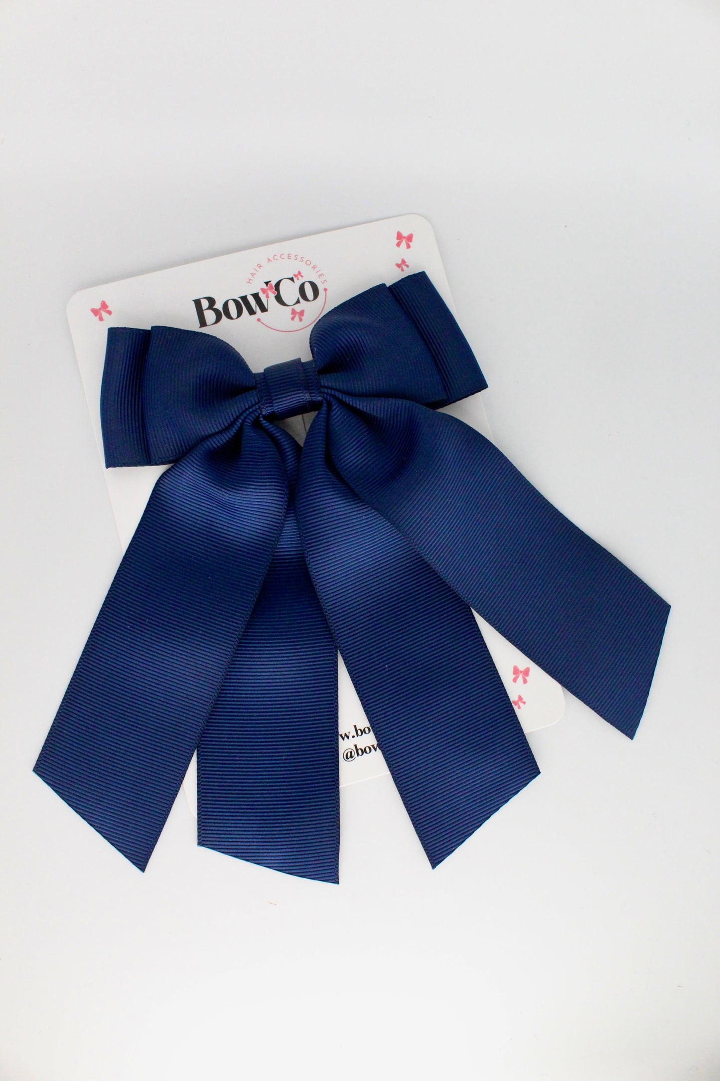 Double Layer Tail Bow - Clip - Navy Blue