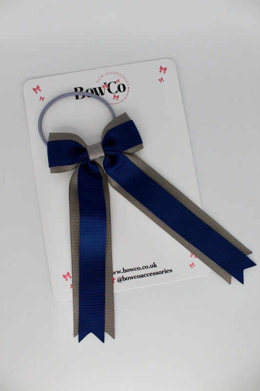 Tuxedo Tails Bow - Elastic - Navy Blue and Metal Grey
