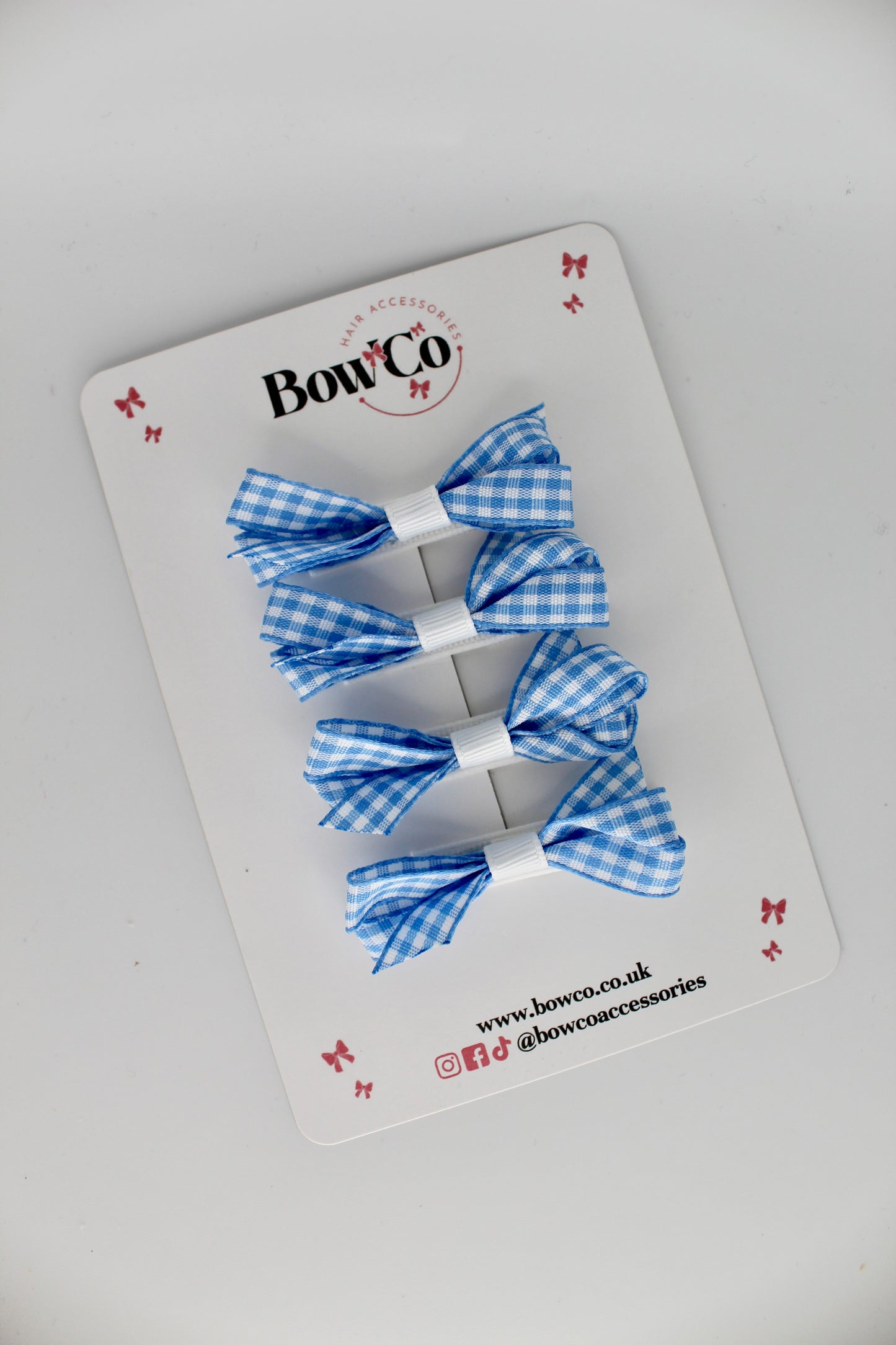 Ballerina Bow Bundle Set of 4 - Light Blue Gingham - Clip