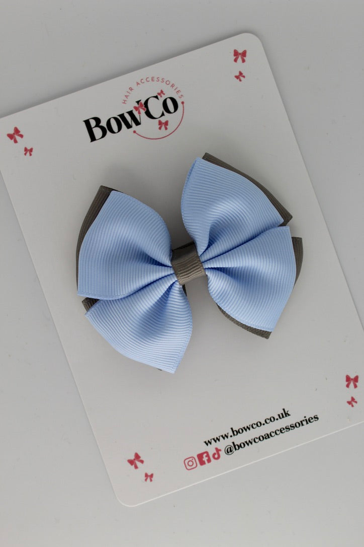 Double Layer Bow - Bluebell and Metal Grey - Clip