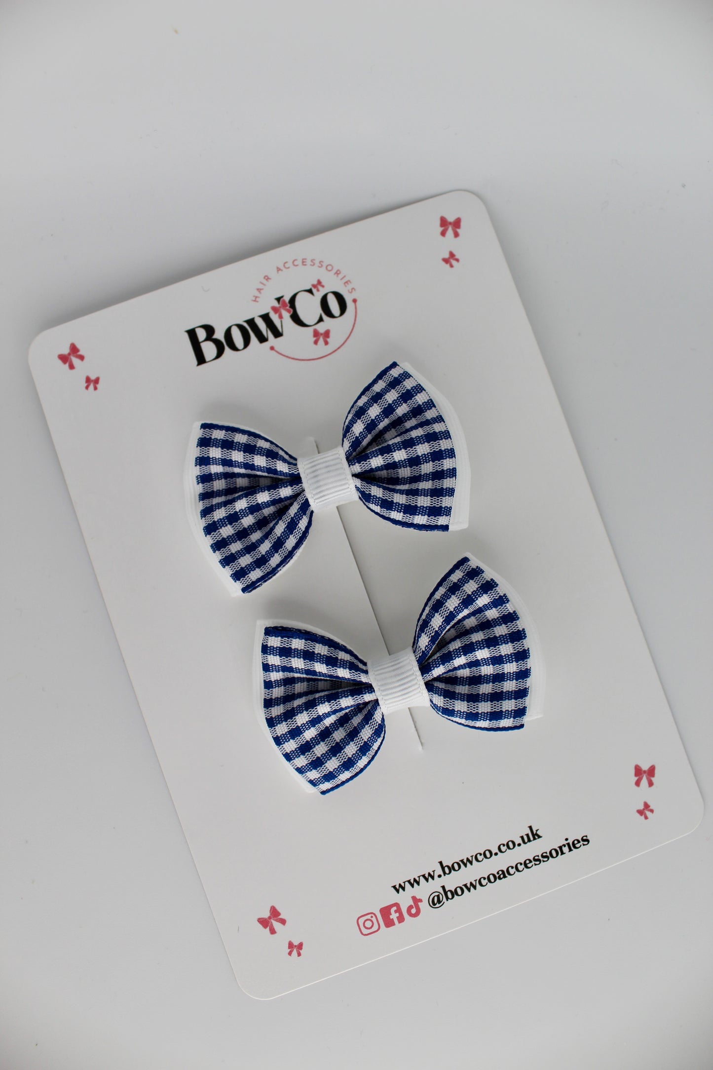 Double Lapel Bow Set - Navy Blue Gingham - Clip
